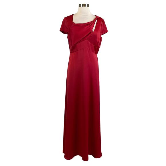 Dkny Dresses & Skirts - DKNY Red Satin Short Sleeve Evening Gown Size 8 Cut Out Long Formal Dress